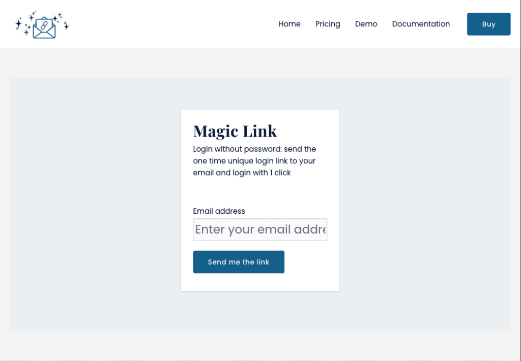 Magic Link Form displayed via WordPress shortcode.
