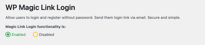 Enable WP Magic Link Login Plugin